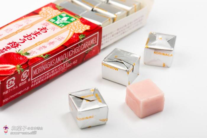 和菓子的日本零食開箱文 - 日本森永製菓期間限定「甘王草莓牛奶糖」