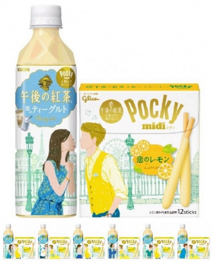KIRIN日本麒麟 - 午後紅茶戀愛優格水果茶 / glico日本江崎格力高 - Pocky midi胖胖版午後紅茶戀愛檸檬百琪巧克力棒