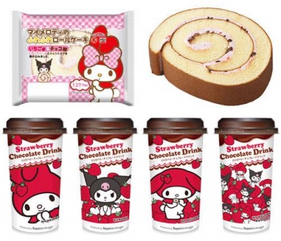 CircleKSunkus日本OK便利商店 - My Melody美樂蒂草莓巧克力飲品 / My Melody美樂蒂輕飄飄草莓巧克力瑞士蛋糕卷