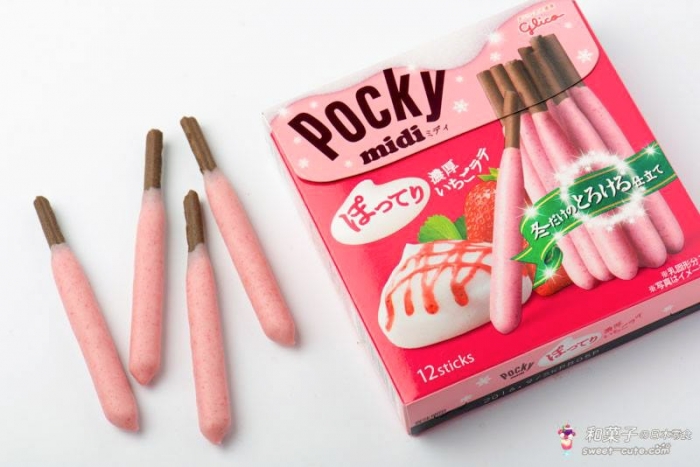 glico日本江崎格力高 - Pocky midi胖胖版濃厚草莓拿鐵百琪巧克力棒