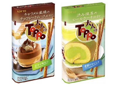 LOTTE日本樂天 - 大人的Toppo焦糖巧克力幕絲 / 微苦淡澀抹茶瑞士蛋糕卷